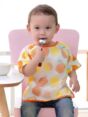 Baby eating blouse short-sleeved children's children's bib Baby waterproof anti-dressing painting men and women children pure cotton summer