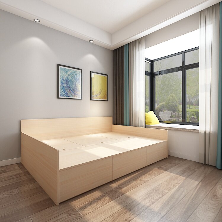 Modern minimalist study tatami bed storage board storage single bed small apartment drawer can be customized multi-functional