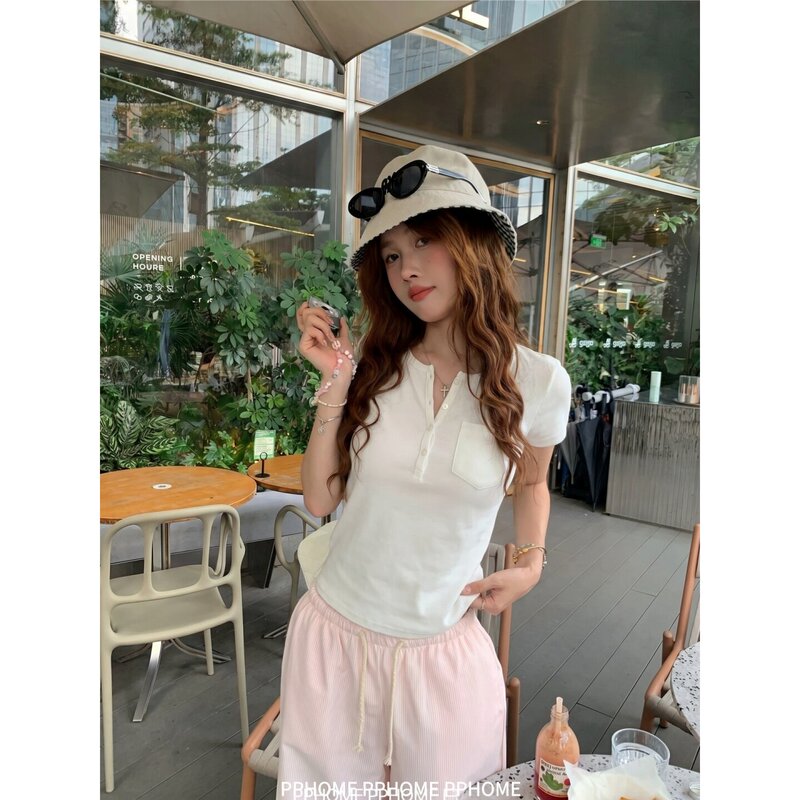 Pphome Self-Made~Clearance Sale, No Returns or Exchanges. Buttoned Henley Collar Short-Sleeve T-Shirt, Slim Fit, Versatile Casual Top Pphome Self-Made~Clearance Sale, No Returns or Exchanges. Buttoned Henley Collar Short-Sleeve T-Shirt, Slim Fit, Versatile Casual Top