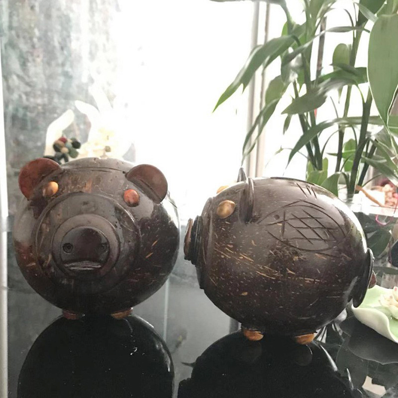 Coin Storage Tank Pig Hainan featured Coconut Carved Handicraft Coconut Shell Polished Pig Coconut Shell Made Savings Jar Pig-Taobao