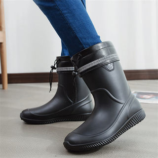 Autumn and winter men's rain boots mid-tube non-slip work shoes car wash