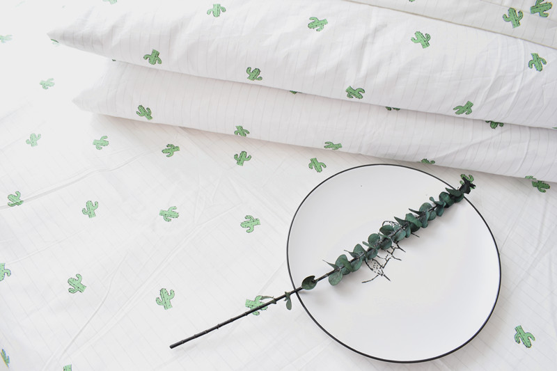 Tinh tế xương rồng nhỏ tối giản B & B gió trắng bông twill quilt drap trải giường