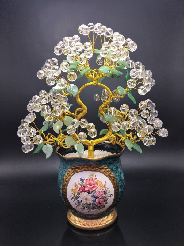 Golden Branches and Jade Leaves Money Tree Large Natural White Crystal Wealth Tree Ornament Golden Branches and Jade Leaves Money Tree Large Natural White Crystal Wealth Tree Ornament