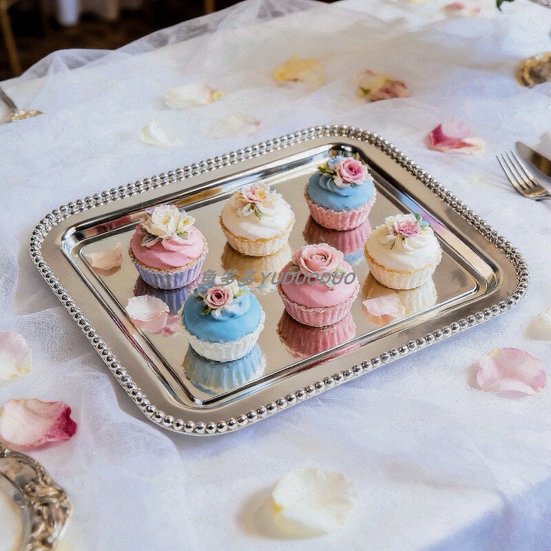 Silver Rectangular Afternoon Tea Snack Tray Baking Pastry Dessert Tray Cupcake Tray Tea Tray Chocolate Tray