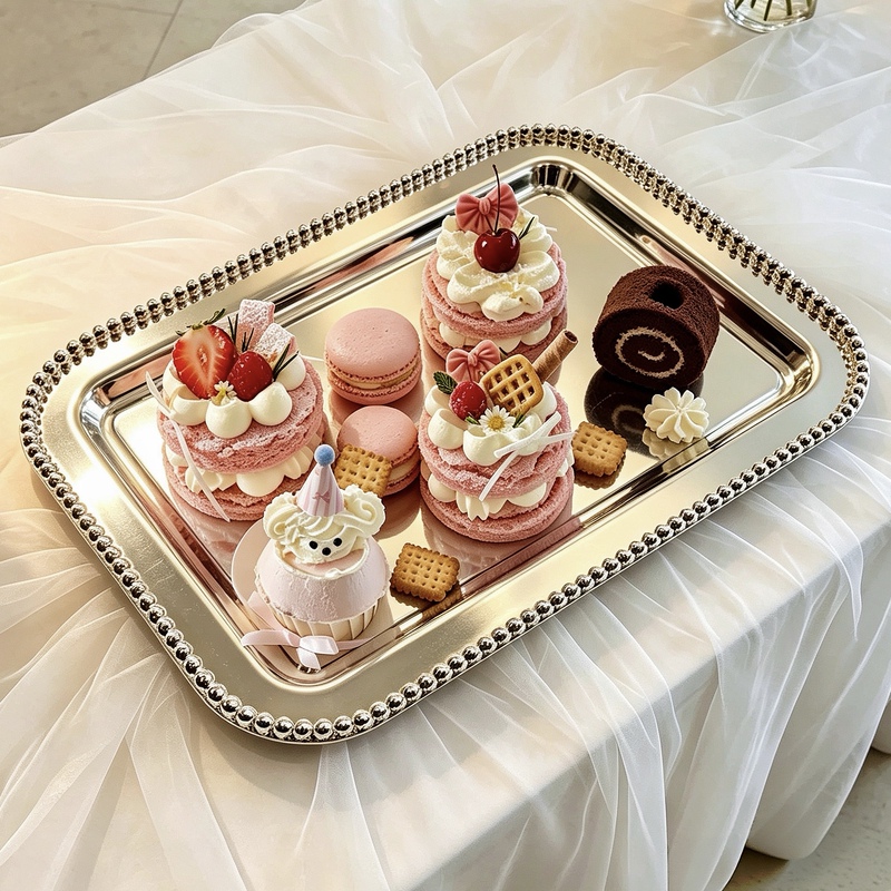 Silver Rectangular Afternoon Tea Snack Tray Baking Pastry Dessert Tray Cupcake Tray Tea Tray Chocolate Tray