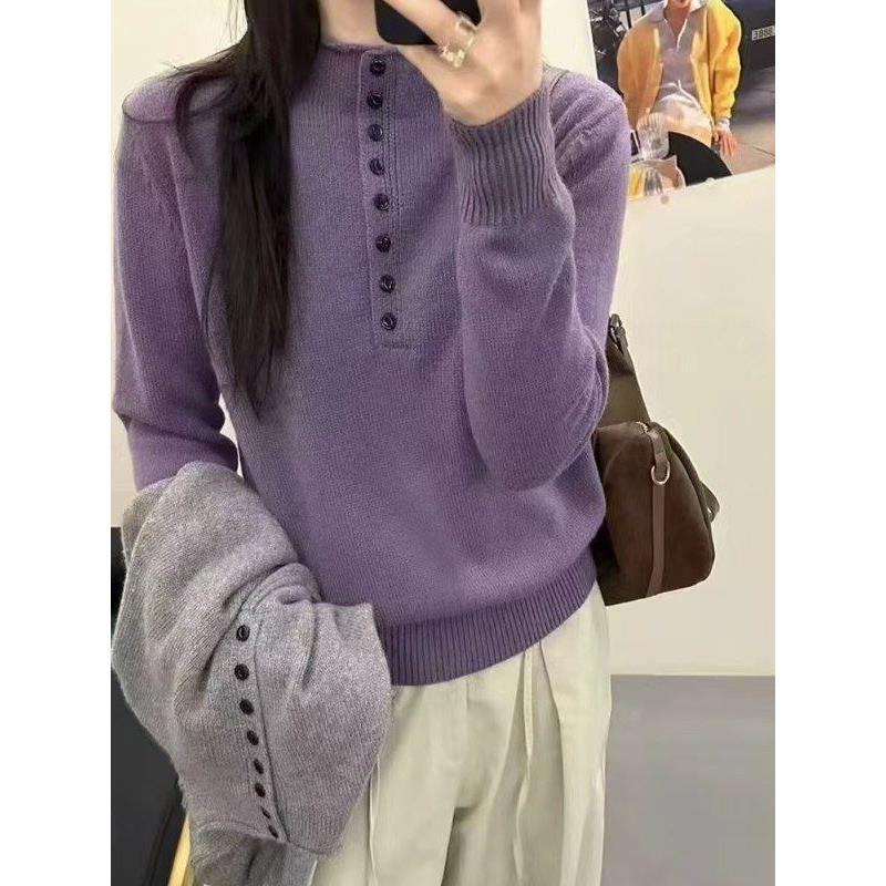 100% Pure Wool Sweater, Thickened Half-Buttoned Sweater for Women, Autumn and Winter Gray Half-Turtleneck Knitwear, Versatile Base Layer 100% Pure Wool Sweater, Thickened Half-Buttoned Sweater for Women, Autumn and Winter Gray Half-Turtleneck Knitwear, Versatile Base Layer