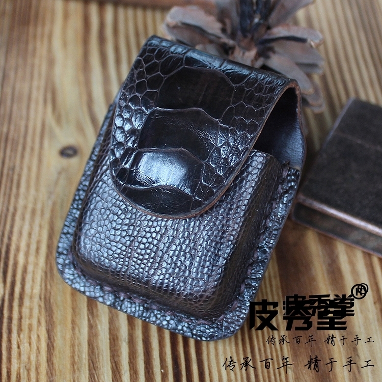 Pi Xiutang substitute zippo fire Machine cover Zipo ostrich leg leather fire Machine cover handmade head layer cow leather case