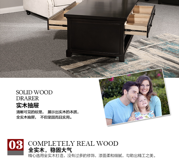 80 biệt thự nước Mỹ đơn giản gỗ sồi rắn bàn cà phê bàn ​​ghế phòng khách bốn ngăn kéo lưu trữ bàn cà phê - Bàn trà bàn uống trà