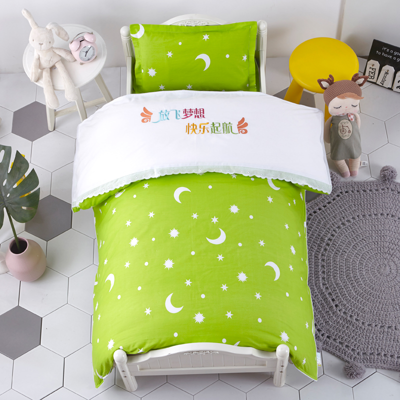 Kindergarten quilt cover three-piece set children's nap bedding six-piece set baby pure green quilted quilt spring, summer, autumn and winter