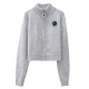 EGGKA stand-up collar sweater cardigan 2024 spring loose small short gray coat