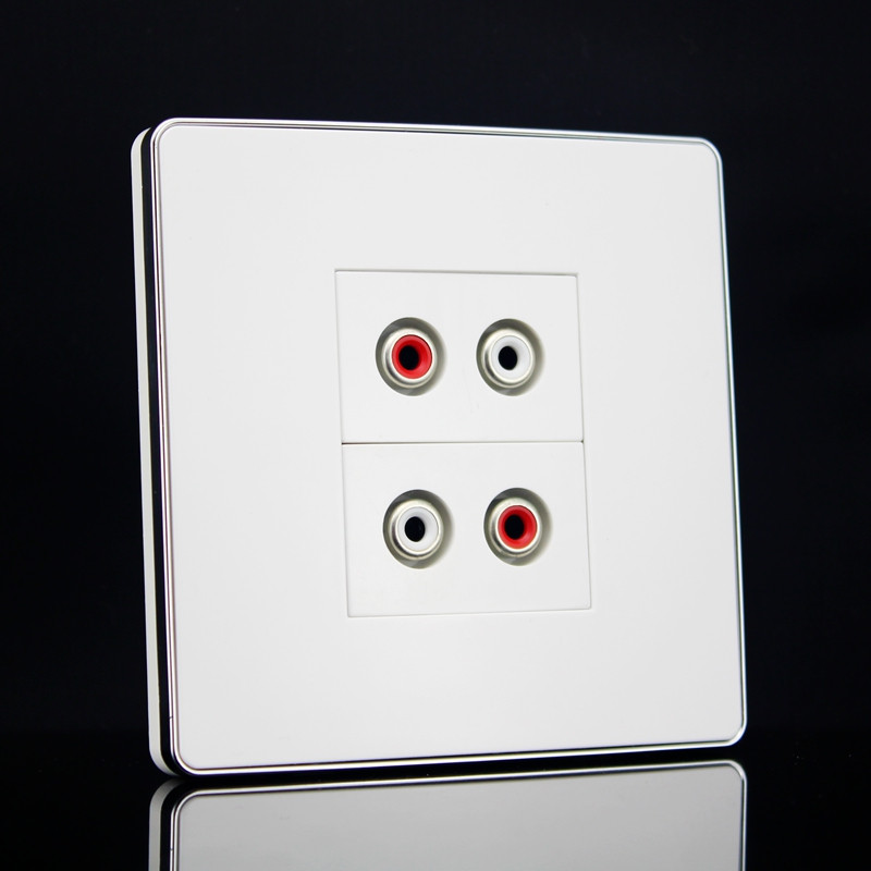 Silver edge 2 double holes audio panel 86 type double audio panel free of welding Lotus audio-video AV socket