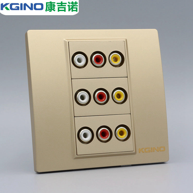 Champagne 86 RCA color differential audio socket Golden 3 weldless AV red yellow and white trilotus audio wall plug