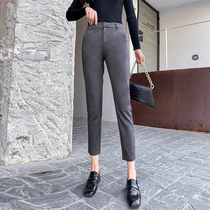 2021 summer thin gray casual professional cigarette pipe nine points high waist straight tube small feet thin high suit pants women