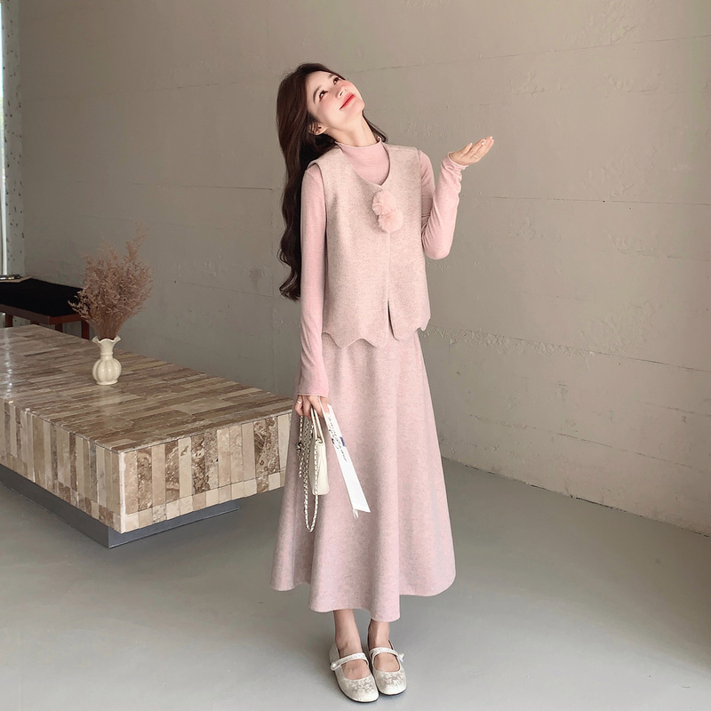 Pink French-Style Vest Suit Skirt for Women, New Autumn Style, Gentle Style, Age-Reducing and Slimming, Three-Piece Skirt Set