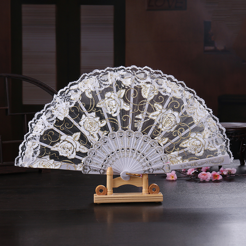 Lace fan rose fan folding fan China Wind Wing Chun Dance Stage props performance Performance transparent fan easy opening and closing