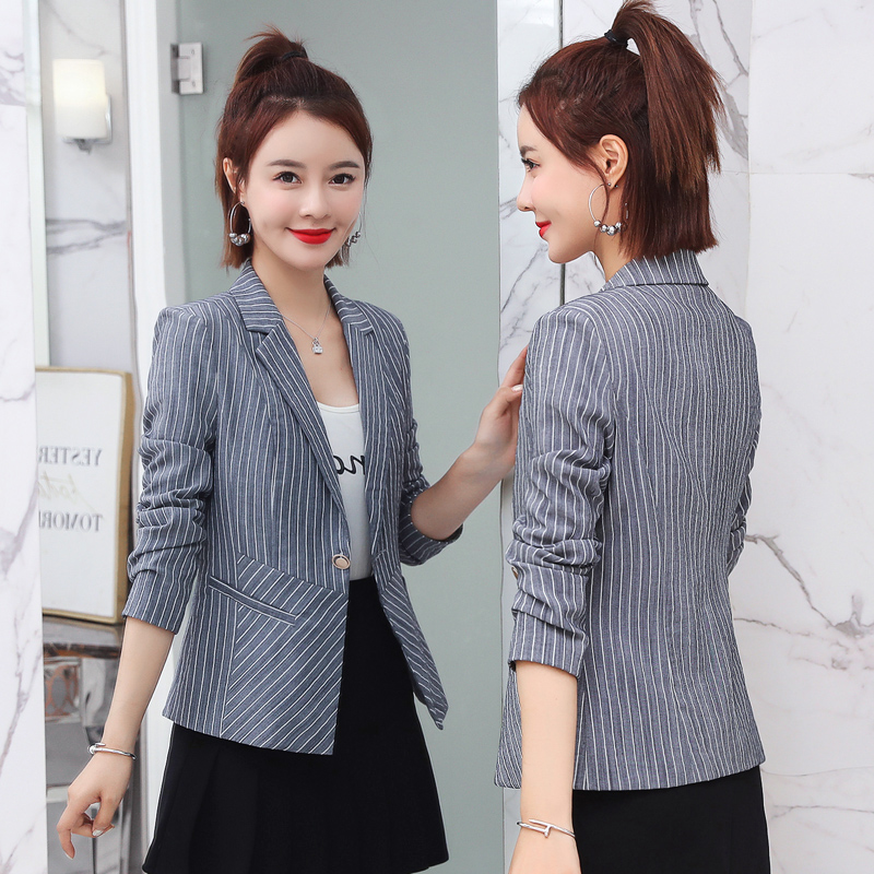 2022 Spring Dress New Net Red Small Suit Woman Short jacket Vertical striped Little Subsuit Long sleeves Korean version blouse