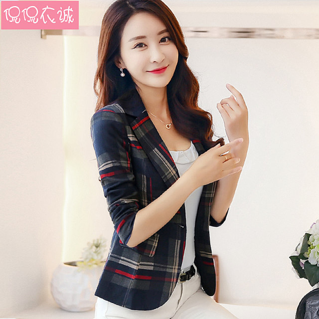 2022 spring new women's clothing long-sleeved suit short jacket slim fit small plaid small suit women's top