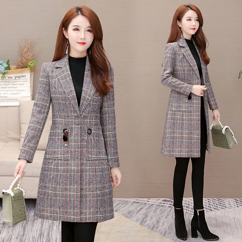 2022 New Spring Loaded Suit Plaid Jacket Coat Big Coat With Long Version Western Suit Women's Style Blouse Temperament New