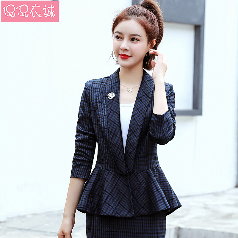 2022 spring new net red chic small suit plaid jacket woman short section sashimi Korean version skirt hem long sleeve suit