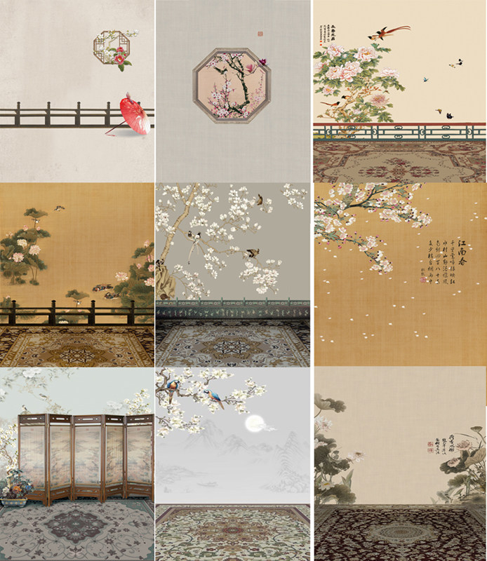 Republic of China photography background paper Ancient costume retro family portrait background cloth Classical Chinese style cheongsam photo background