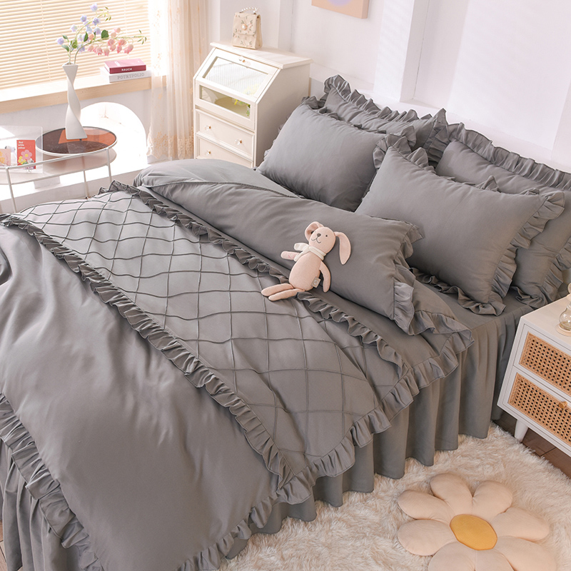 Total Cotton Bed Four Pieces Of Jacket Pure Cotton Pure Color Quilt Cover 3 Pieces Non-slip Bed Linen Lotus Side Bed Skirt Bed Pint Pro Skin