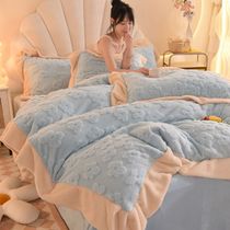Princess wind and creeve four pieces of winter coral velvet thickened plus bed sleeve bed by flannel double-faced velvet
