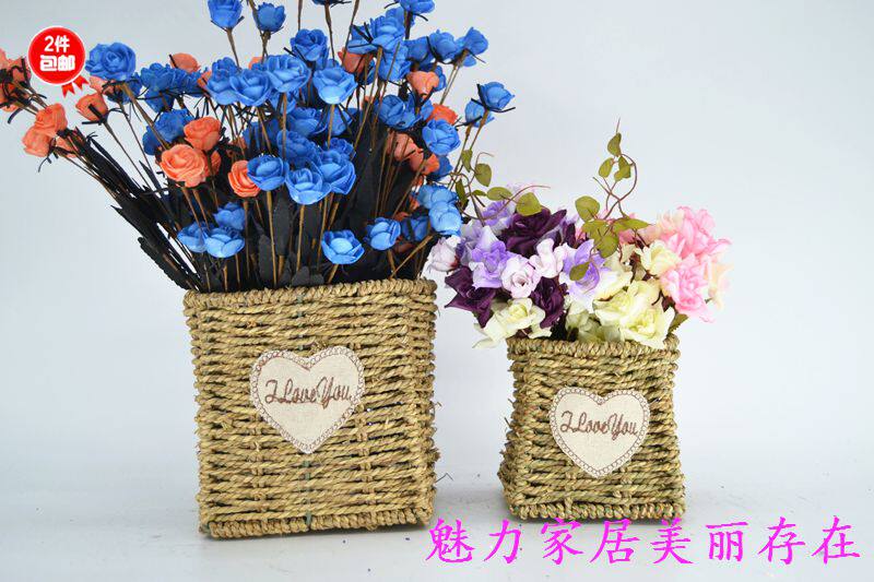 Special offer pastoral grass weaving small flower basket succulent flower pot desktop decoration green plant flower pot portable flower basket flower pot