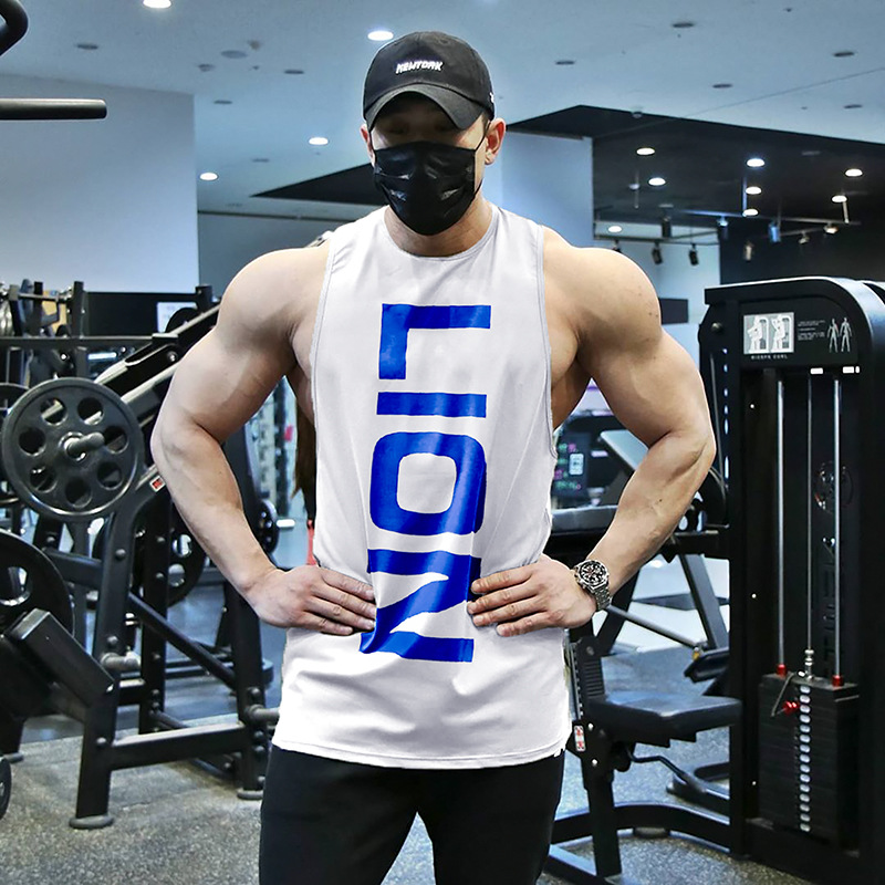 Muscle lion print vest men's cotton moisture-wicking brother basketball running training shirt hurdle vest