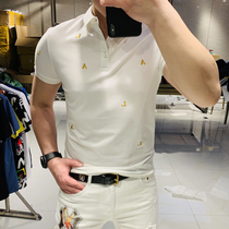 2020 Summer new personality Tide brand net red handsome embroidery lapel collar short sleeve T-shirt men slim trend polo shirt