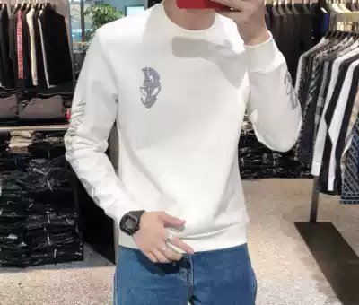 2021 autumn and winter New Leisure thick cotton European and American trend fashion hot diamond round neck cotton pullover men's base shirt tide