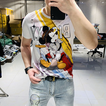 2020 spring and summer new European station trend Fashion Net red handsome printing hot diamond round neck slim short sleeve t shirt men