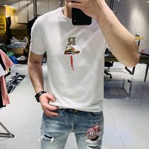 2020 Summer new Tide brand embroidery short sleeve mens personality Fashion Net red handsome slim T-shirt mens tide half sleeve