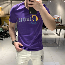 European station summer mens Tide brand animal hot drill short sleeve T-shirt personality letter printing V collar Net red slim half sleeve