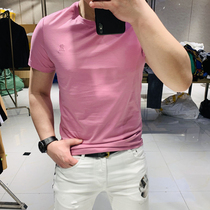 2020 Stretch Slim mercerized cotton simple T-shirt fashion trend slim round neck casual versatile short sleeve tide