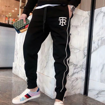 2021 winter new European and American fashion brand fashion slim drawstring feet black and white slacks mens Korean version thickened sports pants