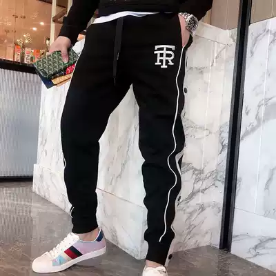 2021 Winter new European and American Tide brand fashion slim feet black and white slacks men Korean thick sweatpants