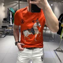 2020 Personality Fashion Trend Casual Slim Printed Cotton T-shirt Mens Horse Head Hot Diamond Round Neck Short Sleeve