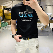 2020 trendy fashion Stretch Slim European silk cotton stand letter embroidery print short sleeve T-shirt men half sleeve