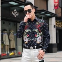 Mens color long sleeve shirt 2020 Spring New elastic slim digital printing European and American trend casual shirt