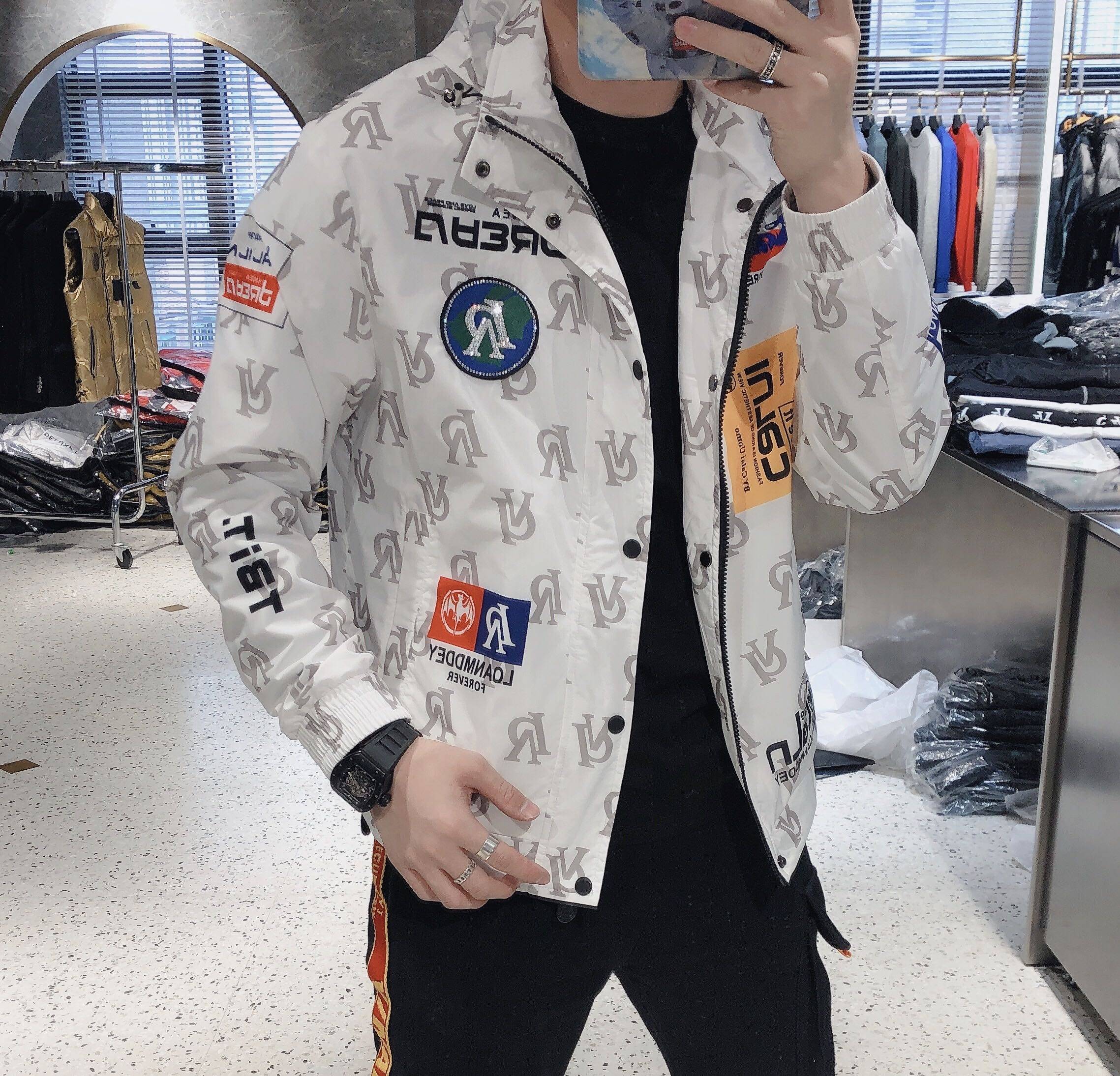 (Broken Code Welfare Pickup) Trend Jacket Men's Hooded Spring Print Men's Casual Jacket
