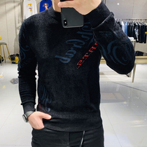 Winter new fashion brand fashion warm and thick slim-fit base shirt mens velvet round neck pattern jacquard sweater