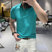 Mens 2020 Summer new personality trend slim handsome simple solid color slim fashion polo shirt short sleeve men
