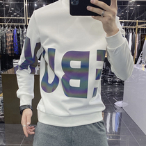 Korean version of the clothing male trend dazzling printed plus velvet blouses 2020 new autumn and winter tide sign pure cotton casual undershirt