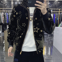 European Station fur integrated male jacket 2020 Winter Tide Sign Embroidered cotton clothing leather Grass short gold mink suede male