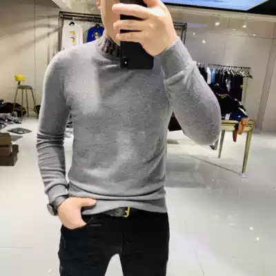 Men's 2019 winter new trend brand stand-up collar pullover slim jacquard long-sleeved wool sweater sweater male handsome