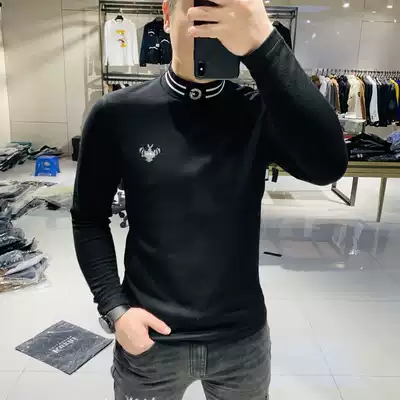 2021 winter new warm slim mid-neck long-sleeved T-shirt men's plus velvet casual trend fashion bottoming shirt trend