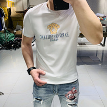 European station 2020 Summer new personality trend slim net red Portrait Hot Diamond handsome Joker short sleeve T-shirt men
