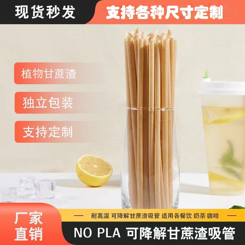 Nopla Sugarcane Bagasse Biodegradable Disposable Straws Food-Grade Stirring Sticks for Hot and Cold Drinks Coffee Wheat Heat-Resistant