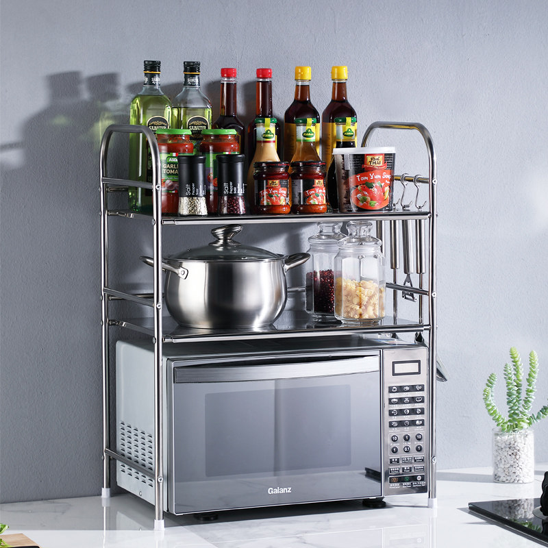 Stainless steel microwave oven storage shelf Floor-to-ceiling kitchen shelf Multi-layer household space-saving double oven rack thickened