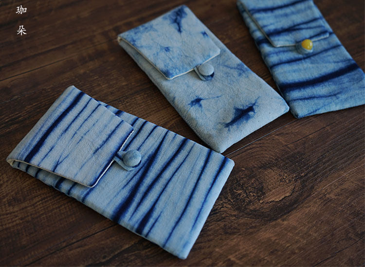 Plant Zstained Glasses Bag Retro Clip Cotton Sunglasses Bag Handmade Fabric Anti-Fall Blue Dyeing Sunglasses Cotton Linen Cashier Bag-Taobao